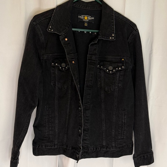 Lucky Brand Jackets & Blazers - Lucky Brand Black Denim Jacket Studded Trucker Moto Y2K Western XL